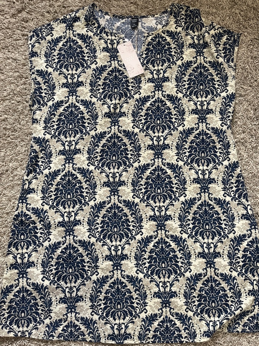 Sleeveless Mini Dress in Navy and Cream - Classic Damask Print 1XL